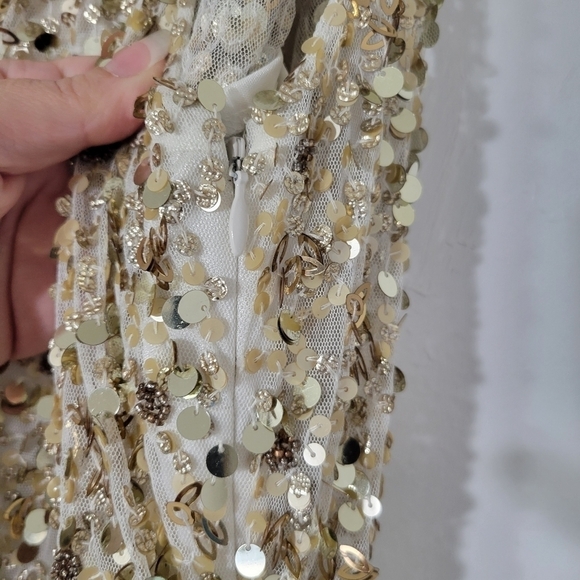 Aidan Mattox Gold & Champagne Sequin Beaded Sleeveless Mini Dress Size 8 - Picture 4 of 11